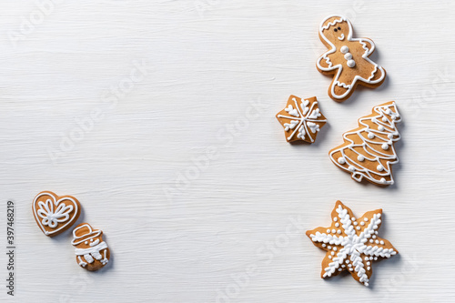 biscuit gift white wooden background new year cookies top view copy space