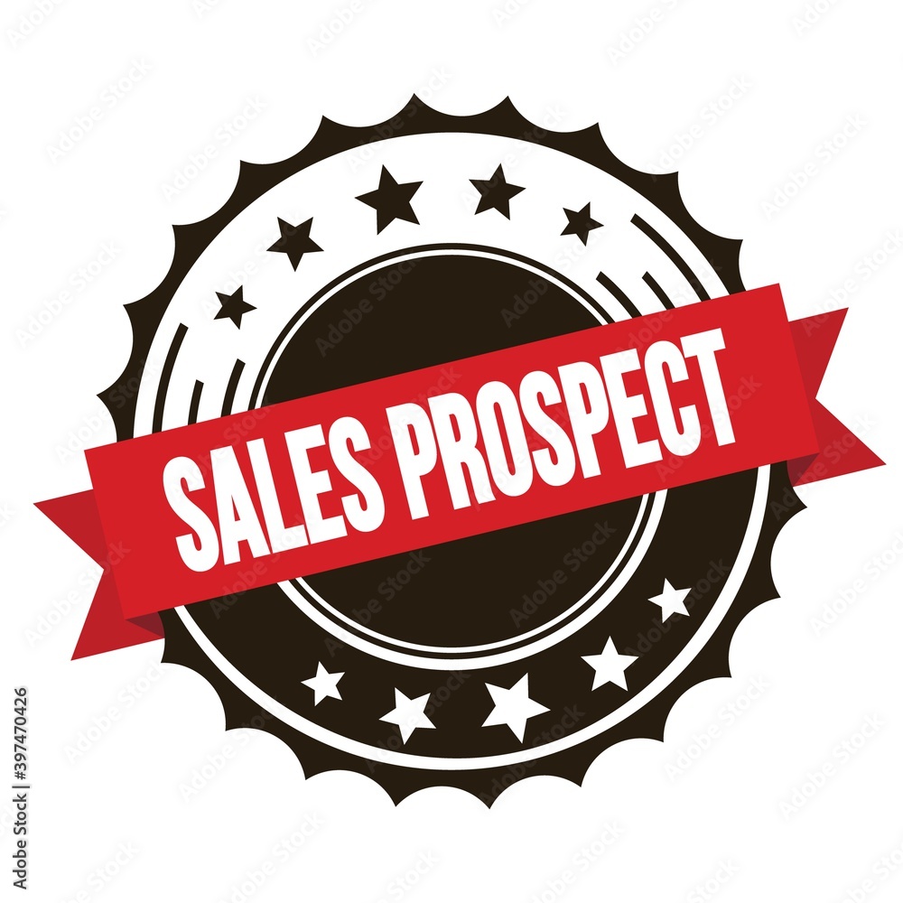 SALES PROSPECT text on red brown ribbon stamp. SALES PROSPECT text on red brown ribbon stamp.