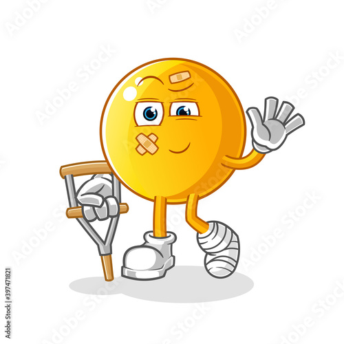  emoticon sick with limping stick character. cartoon mascot vector