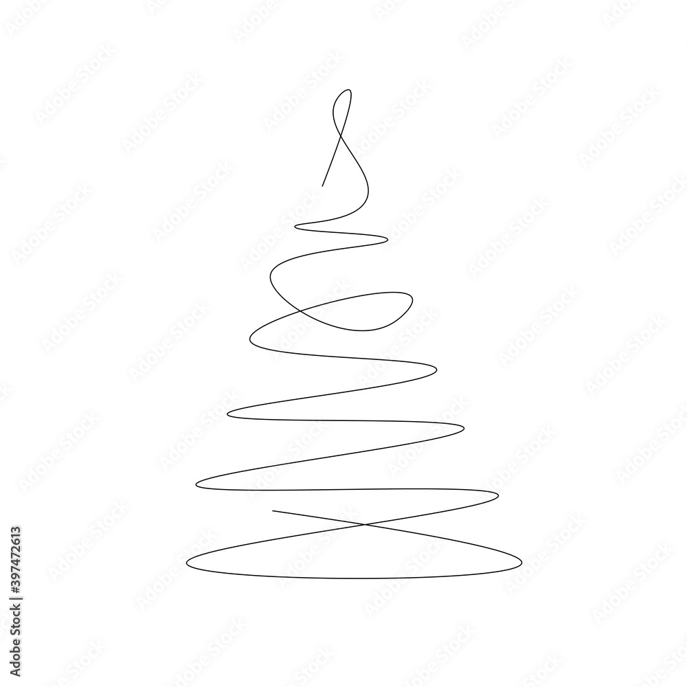 Christmas tree drawing on white background, vector illustration