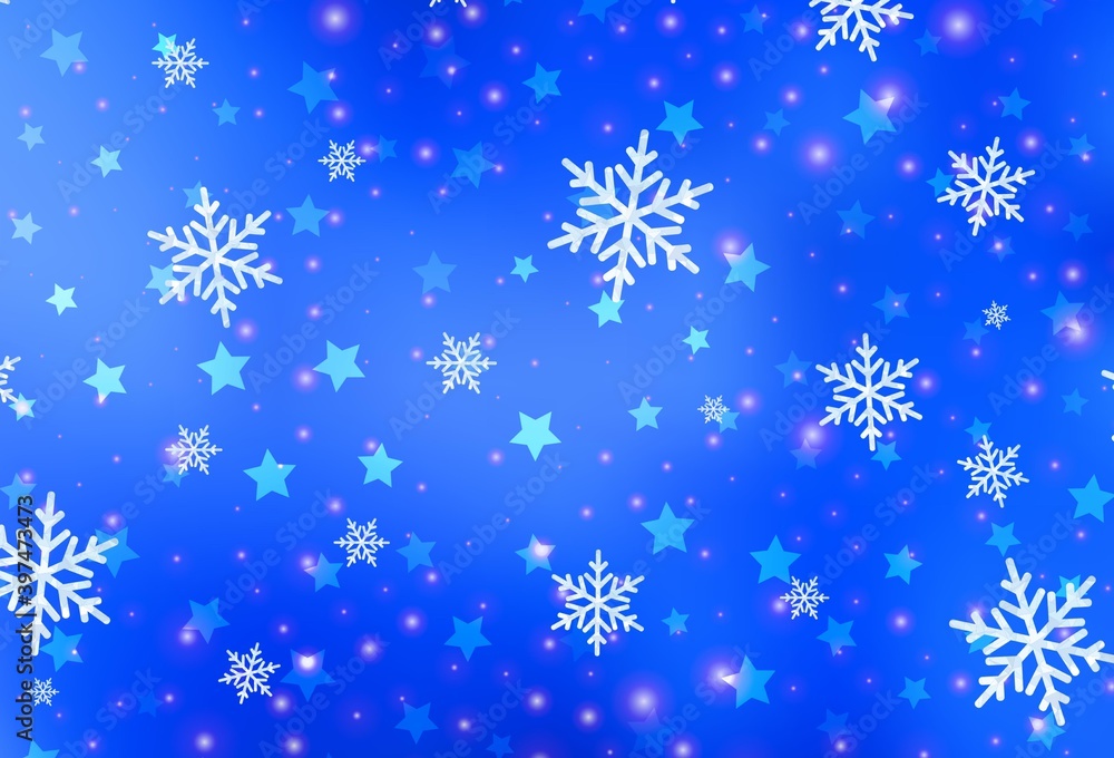 Light BLUE vector pattern with christmas snowflakes, stars. Light BLUE vector pattern with christmas snowflakes, stars.