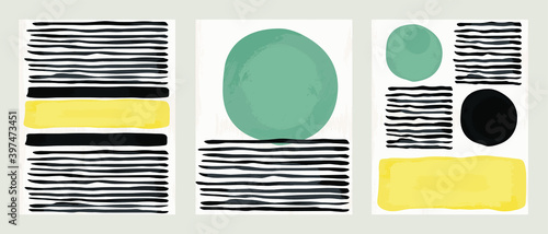 Set 3 illustration vector EPS 10 print hand draw painted abstract shapes geometry contemporary aesthetic mid century Scandinavian nordic

