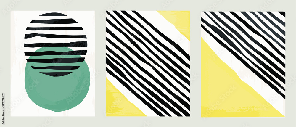 Set 3 illustration vector EPS 10 print hand draw painted abstract shapes geometry contemporary aesthetic mid century Scandinavian nordic
