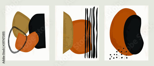 Set 3 illustration vector EPS 10 print hand draw painted abstract shapes geometry contemporary aesthetic mid century Scandinavian nordic 