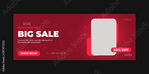 Merry Christmas sale offer and Facebook cover page template