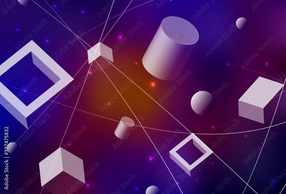 Naklejka premium Dark Blue, Red vector background with triangles, circles, cubes.