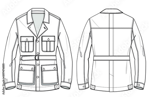 woman fashion design shirt jacket CAD technical flat drawing illustration vector line pattern design clothing artwork textile sketch trend graphic hand-drawn
