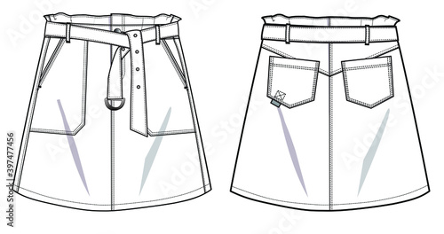 woman fashion design skirt CAD technical flat drawing illustration vector line pattern design clothing artwork textile sketch trend graphic hand-drawn