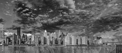 Manhattan skyscrapers at sunset in New York City