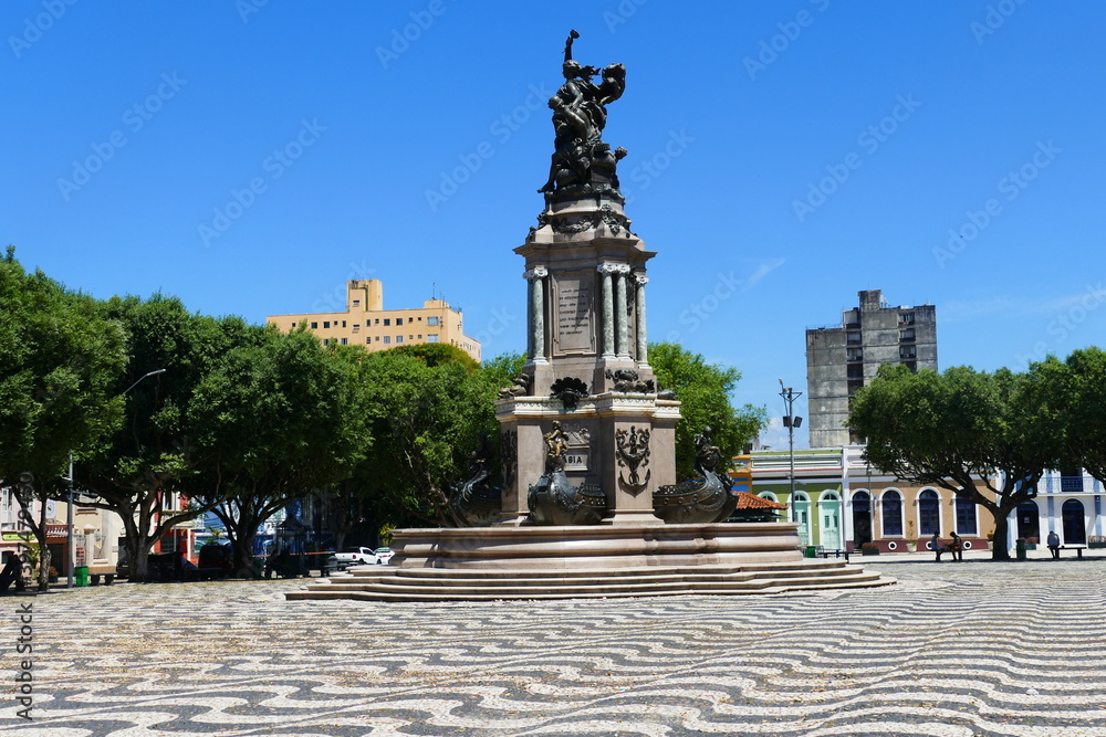 Landmark. Antique monument to the Abertura dos Portos (Ports Opening monument) located on Sabn Sebastian Square. Manaus. Brazil 