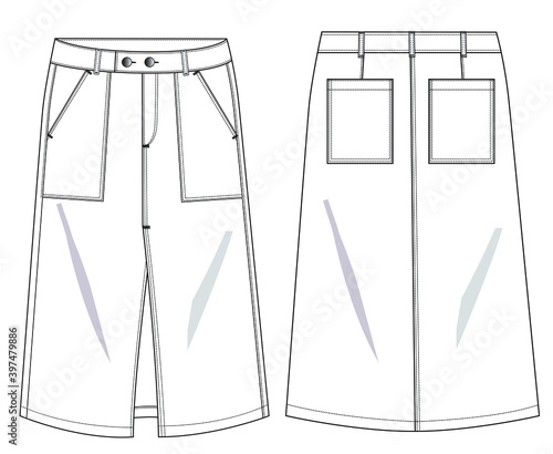 woman fashion design skirt CAD technical flat drawing illustration vector line pattern design clothing artwork textile sketch trend graphic hand-drawn