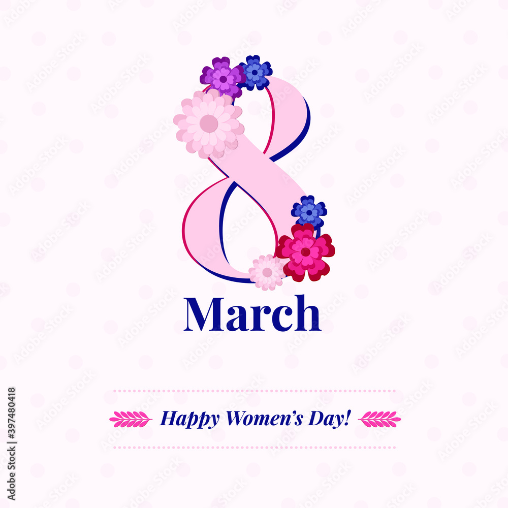 Vector greeting card in Russian International Women's Day 8 March pink flowers Vector greeting card in Russian International Women's Day 8 March pink flowers