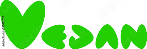 Heart shaped VEGAN logo or icon. Creative vegetarian emblem vector illustration combining healthy eating with love concept. 