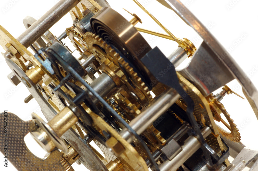Fototapeta premium Inner workings of an old windup timepiece