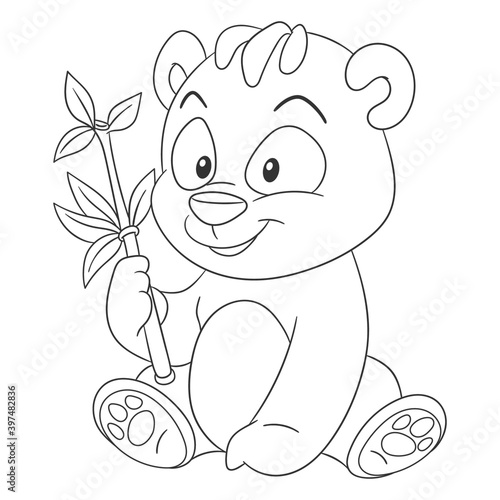 Coloring book page for kids with cute cartoon panda bear. Vector illustration.