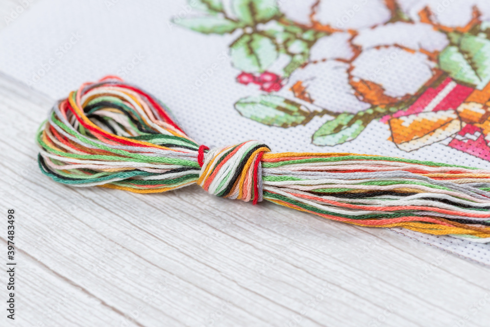 Cross-Stitch Set with printed canvas, needle and floss thread. Cross-Stitch Set with printed canvas, needle and floss thread.