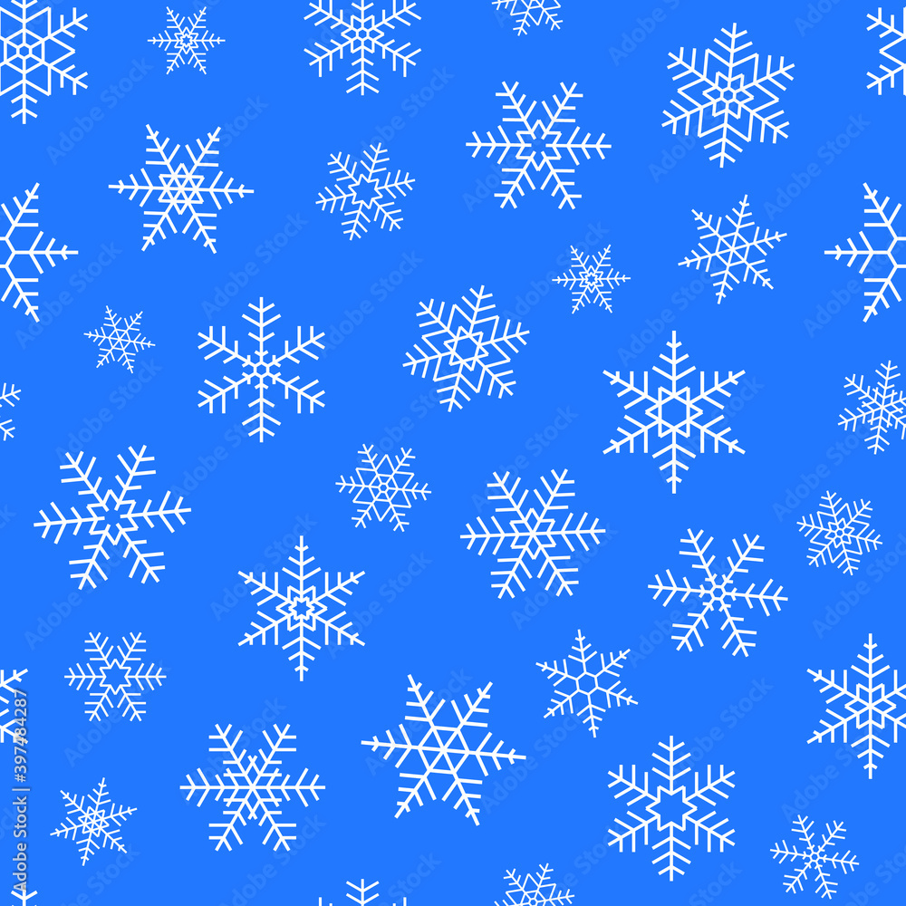 Seamless wallpaper of simply white snowflakes on blue background Seamless wallpaper of simply white snowflakes on blue background
