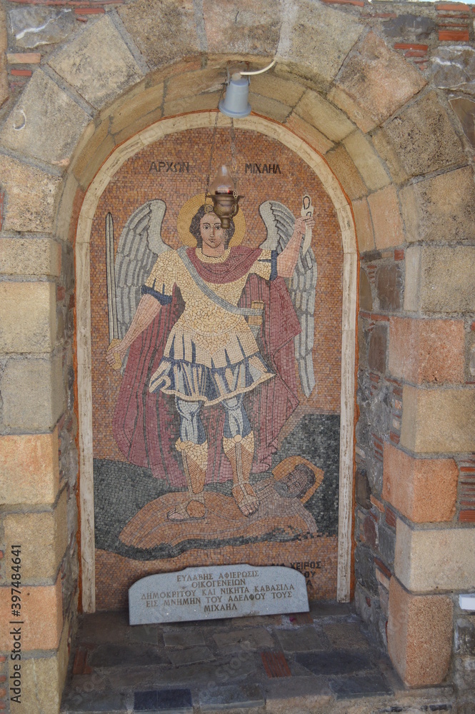 Greece, Rhodes, Moni Tari monastery, mosaic in the church
