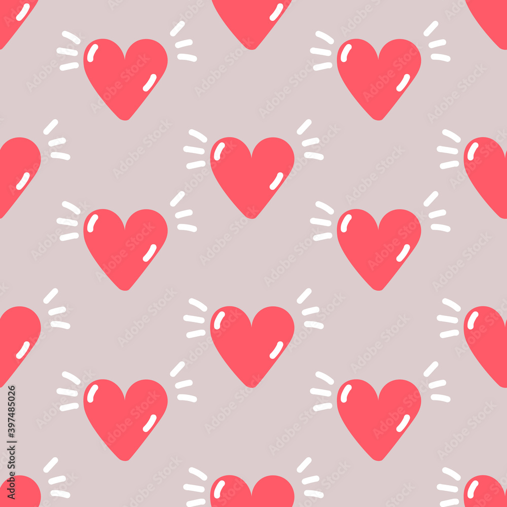 Valentine's day pink hand drawn hearts seamless pattern. Part of collection