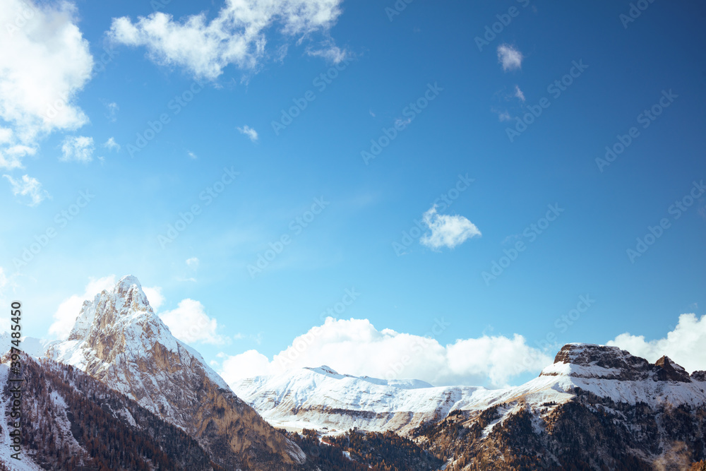 landscape with mountains in Dolomites, Italy in winter