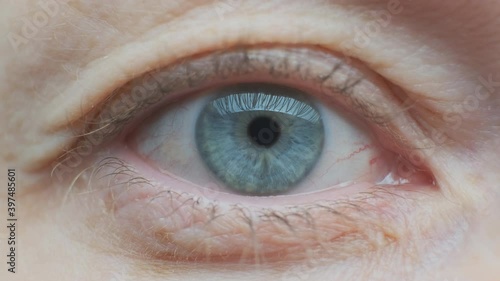 pupil of human eye narrows and dilates in close-up.
