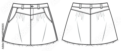 woman fashion design skirt CAD technical flat drawing illustration vector line pattern design clothing artwork textile sketch trend graphic hand-drawn