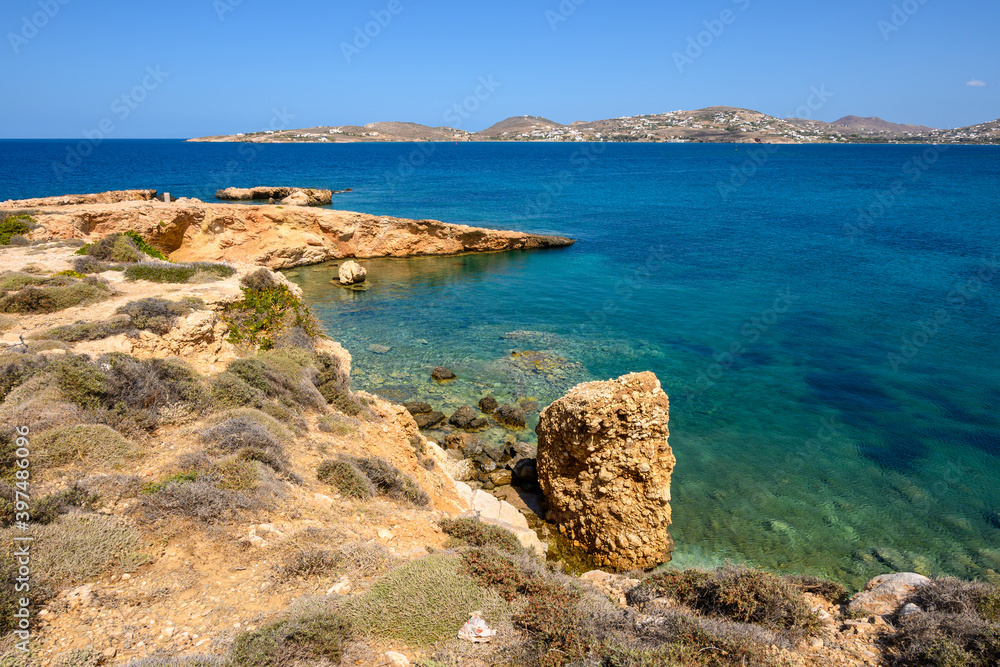 Paros Island, a popular tourist destination in the Aegean Sea. Cyclades Islands, Greece