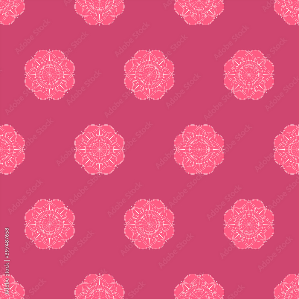Mandala seamless pattern vector. A symmetrical round pink monochrome ornament. Mandala seamless pattern vector. A symmetrical round pink monochrome ornament.