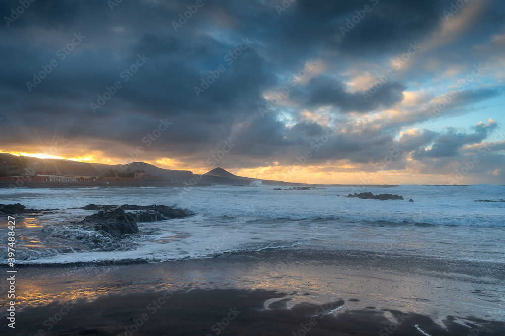 Landscape. El Puertillo Beach at sunset. View 1. Arucas. Las Palmas . Canary Islands. Landscape. El Puertillo Beach at sunset. View 1. Arucas. Las Palmas . Canary Islands.
