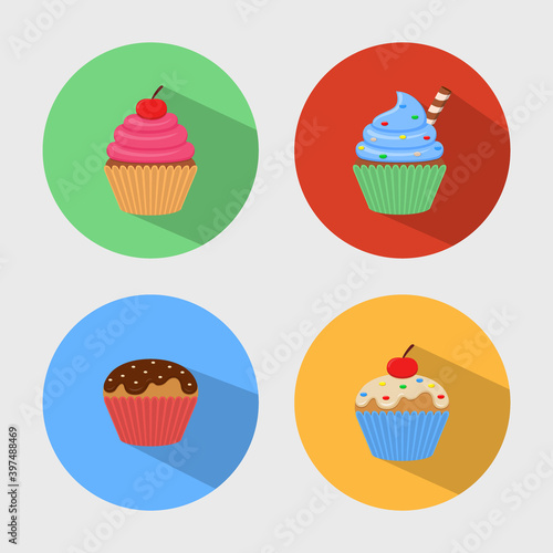 Cupcake icon set collection with shadow