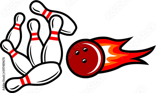 Vector illustration of the bowling ball on fire