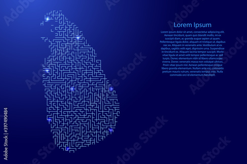 Sri Lanka map from blue pattern of the maze grid and glowing space stars grid. Vector illustration.
