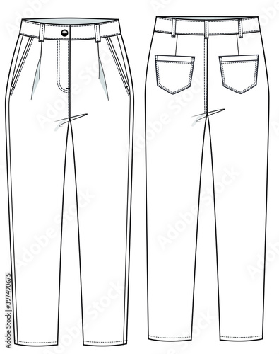 woman fashion design trouser CAD technical flat drawing illustration vector line pattern design clothing artwork textile sketch trend graphic hand-drawn