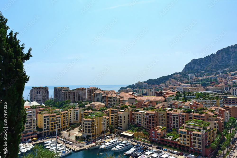 Fototapeta premium Color views of the harbor and port of Monte Carlo on the French Rivera