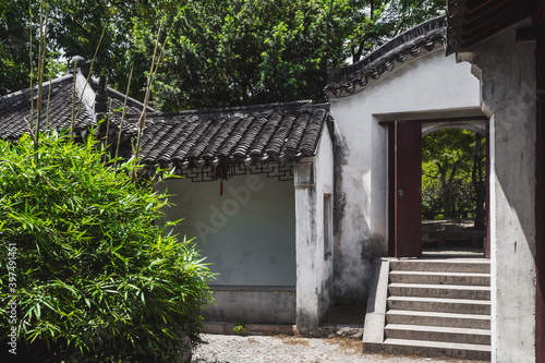 Traditional Chinese architecture among trees on Tiger Hill  Huqiu   Suzhou  Jiangsu  China