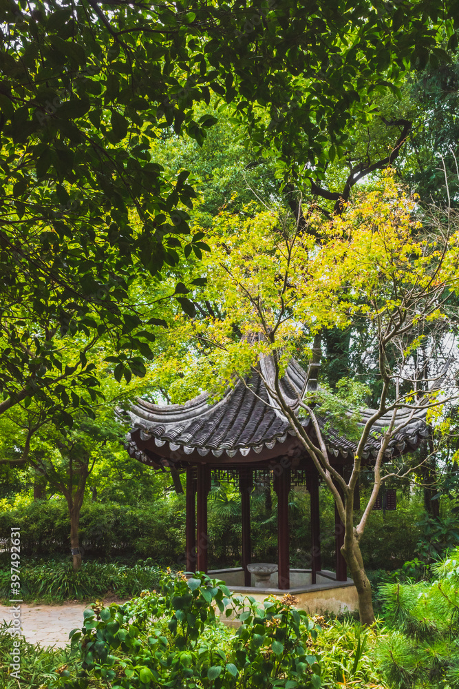 Traditional Chinese pavilion among trees on Tiger Hill (Huqiu), Suzhou, Jiangsu, China Traditional Chinese pavilion among trees on Tiger Hill (Huqiu), Suzhou, Jiangsu, China