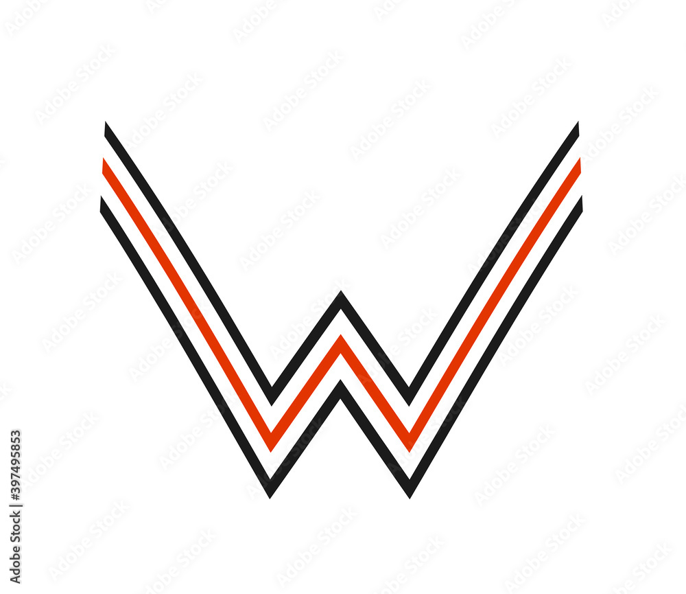 Letter W icon or logo from thin lines red in black 

