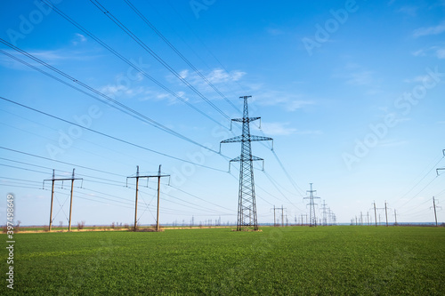 industrial power line / bright photo against a bright sky
