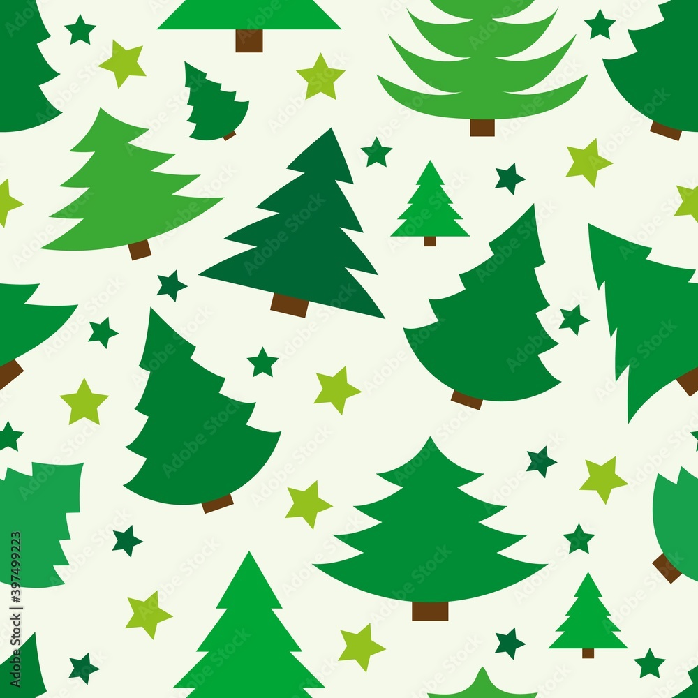 Christmas tree seamless pattern on white background. Vector