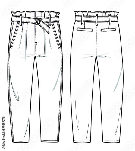 woman fashion design trouser CAD technical flat drawing illustration vector line pattern design clothing artwork textile sketch trend graphic hand-drawn