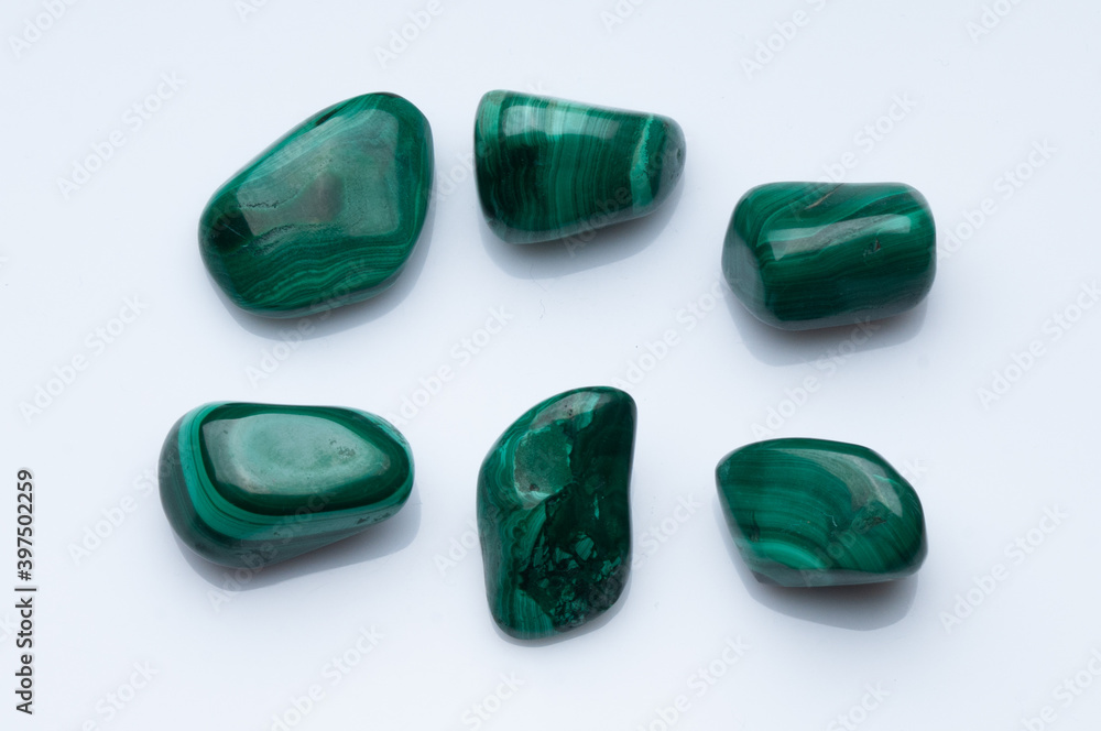 Natural green malachite on white background Natural green malachite on white background