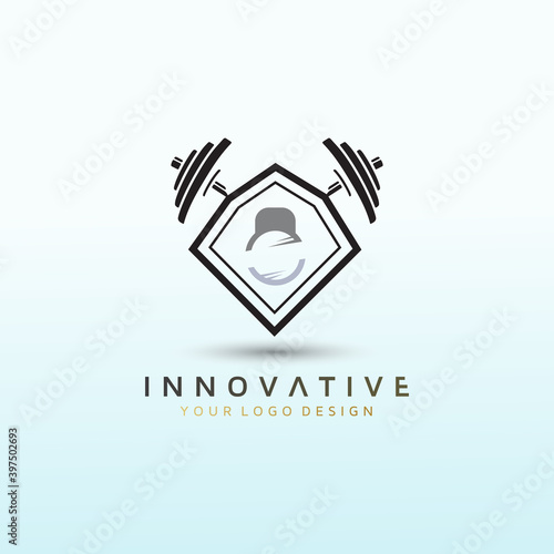 Physical fitness logo design with dumbbell icon, Fitness Logo Images, Stock Photos & Vectors