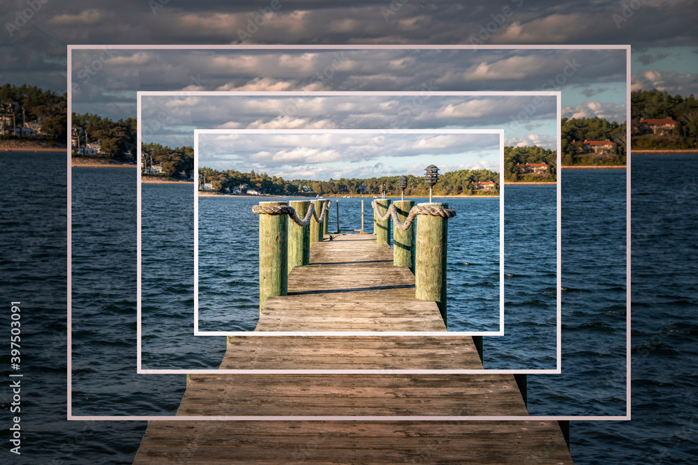 Obraz premium Self contained repeating pictures of a dock by the ocean