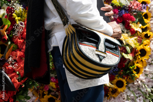 Parade of Silleteros, details of men's clothing.  Medellin, Antioquia, Colombia. photo