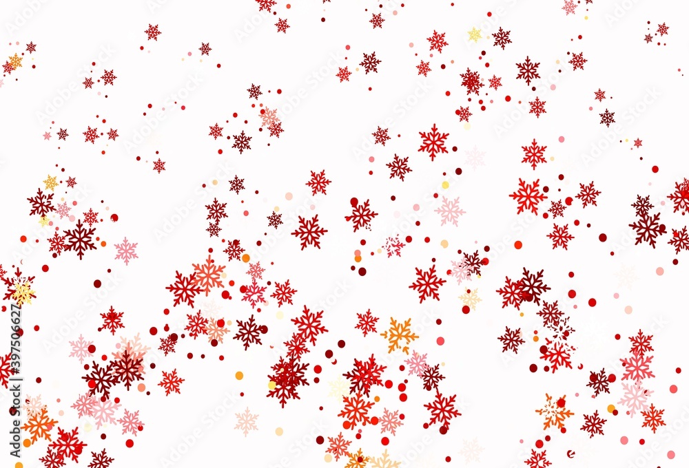 Light Red, Yellow vector background with xmas snowflakes.