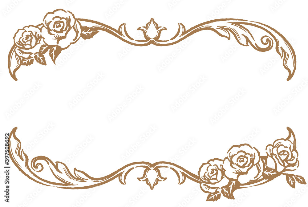 薔薇の花を使ったアンティークな装飾フレーム。ベクター素材
