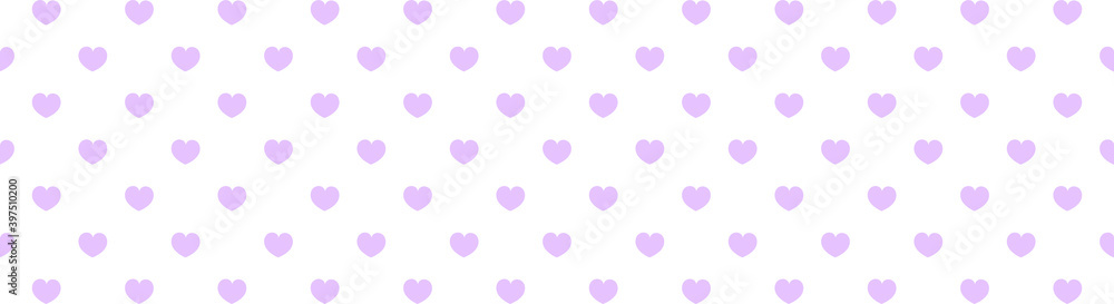 Violet puffy hearts diagonally arranged vector border on transparent background