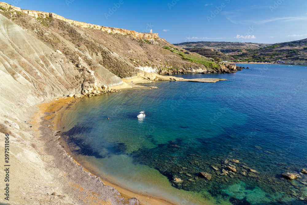 Riviera beach and Qrraba bay in Malta.