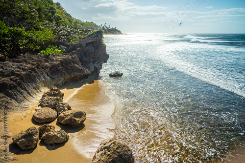 Idyllic scene shot from a rocky outcrop along the coast in Aguadilla, Puerto Rico photo