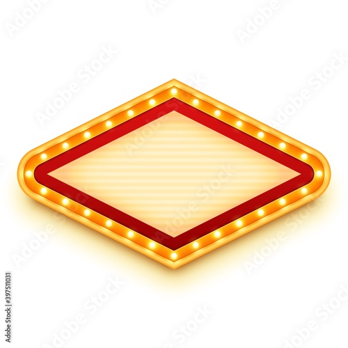 Vintage light sign with glowing bulbs. Wall signage with marquee lights. Retro frame with light bulbs.
